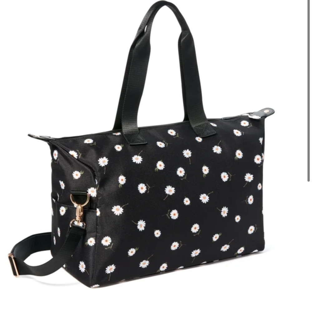 NEW Alice + Olivia black daisy floral travel duffle bag & reversible bucket hat